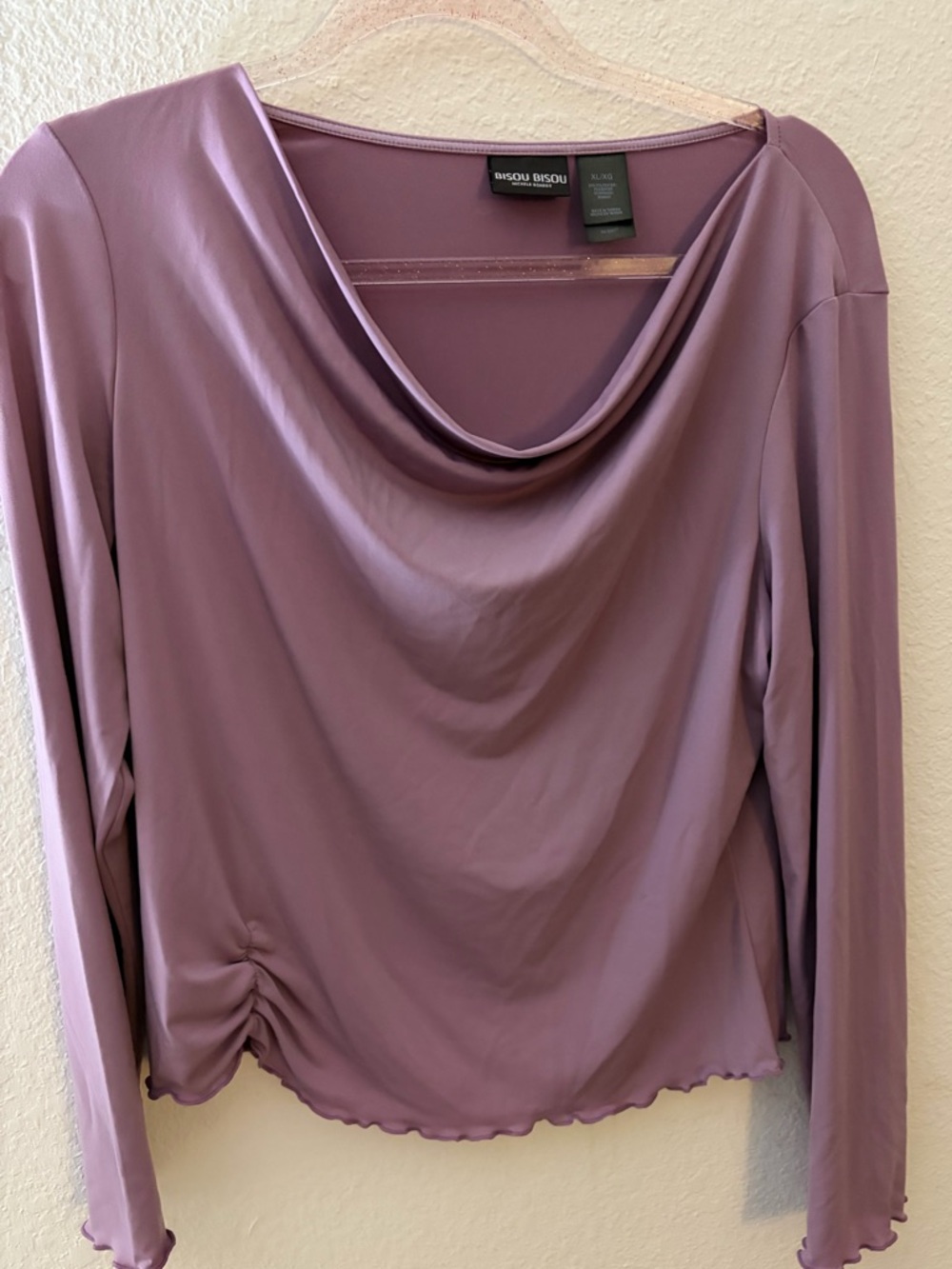 Bisou Bisou Mauve/Purple Long Sleeve Cowl Neck Top